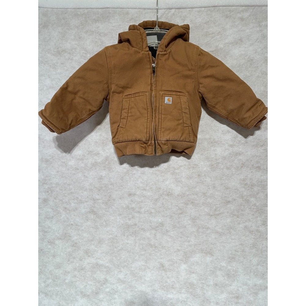 Carhartt Kids 2T Brown Duck Canvas Quilted Flannel Lined Hooded‎ Active Jacket